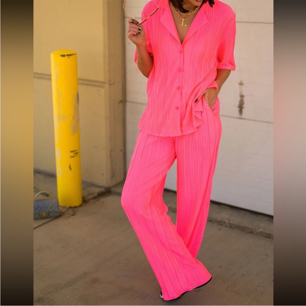 Dressed in Lala the world is yours plisse set in electric pink